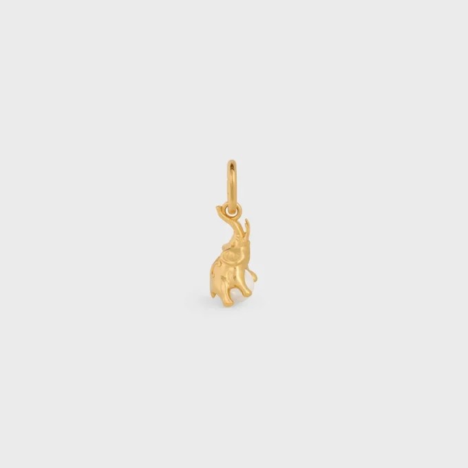 Charms Éléphant sur perle en laiton avec finition dorée et perle en résine