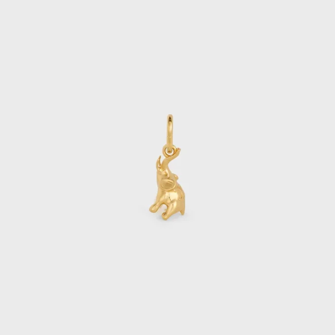 Charms Éléphant sur perle en laiton avec finition dorée et perle en résine