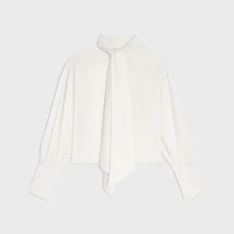 Chemise courte à col lavallière en twill de soie