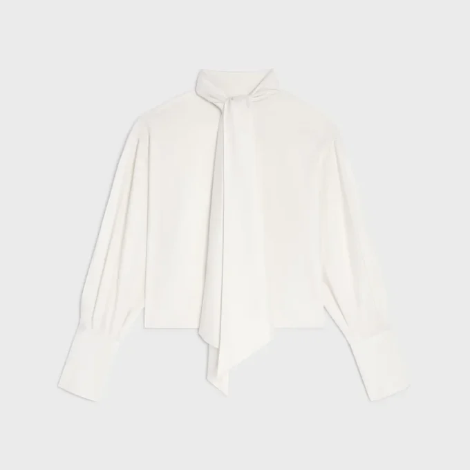 Chemise courte à col lavallière en twill de soie Chemise courte à col lavallière en twill de soie