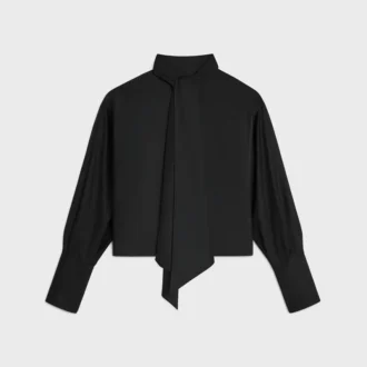 Chemise courte à col lavallière en twill de soie