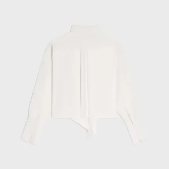 Chemise courte à col lavallière en twill de soie