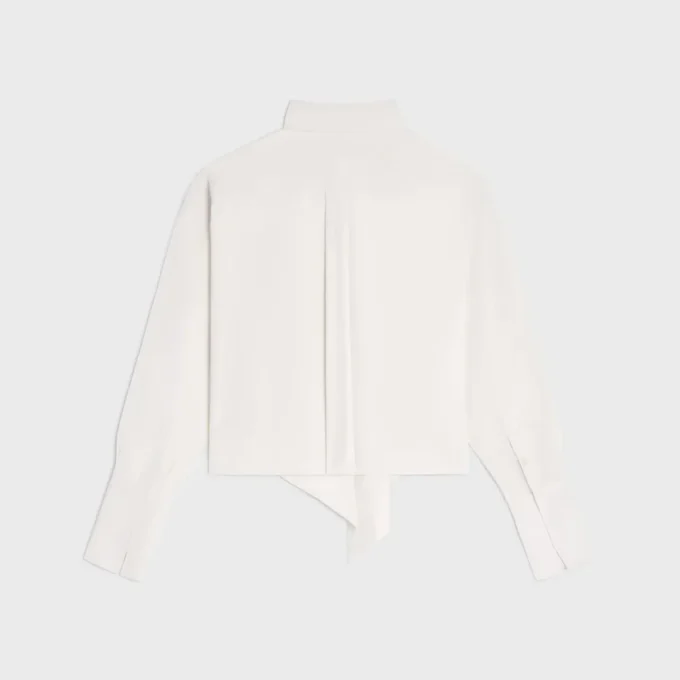 Chemise courte à col lavallière en twill de soie Chemise courte à col lavallière en twill de soie