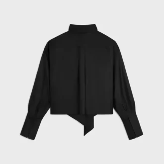 Chemise courte à col lavallière en twill de soie