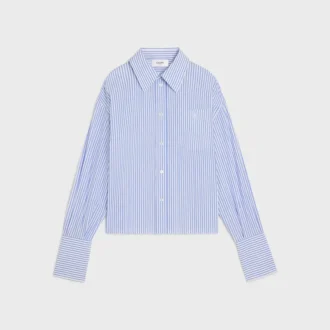 Chemise courte en popeline de coton rayée