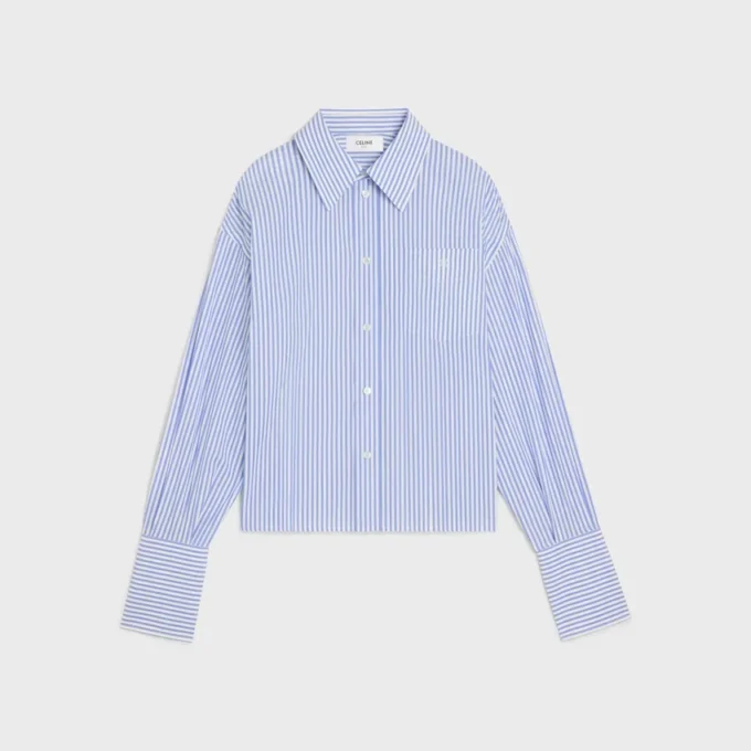 Chemise courte en popeline de coton rayée