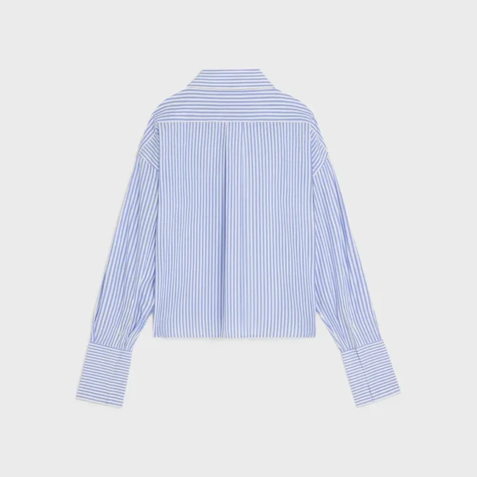 Chemise courte en popeline de coton rayée