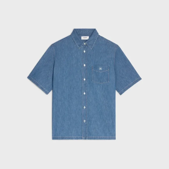 Chemise à manches courtes en denim de coton Chemise à manches courtes en denim de coton