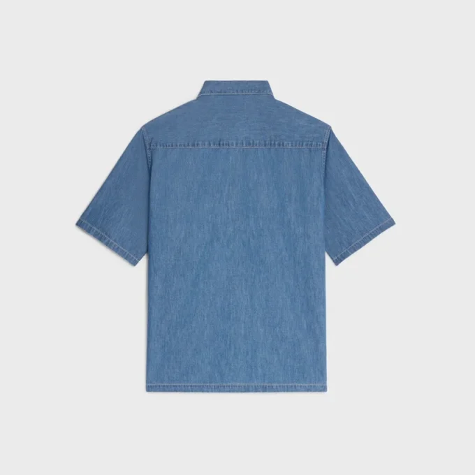 Chemise à manches courtes en denim de coton Chemise à manches courtes en denim de coton