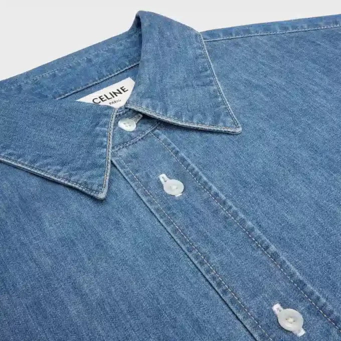 Chemise à manches courtes en denim de coton Chemise à manches courtes en denim de coton