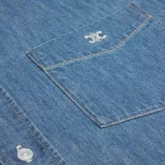 Chemise à manches courtes en denim de coton Chemise à manches courtes en denim de coton