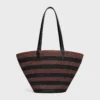 Classic Celine Couffin Panier en raphia rayé et cuir de veau Classic Celine Couffin Panier en raphia rayé et cuir de veau