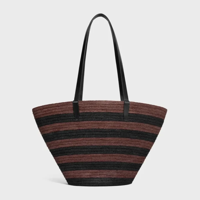 Classic Celine Couffin Panier en raphia rayé et cuir de veau Classic Celine Couffin Panier en raphia rayé et cuir de veau