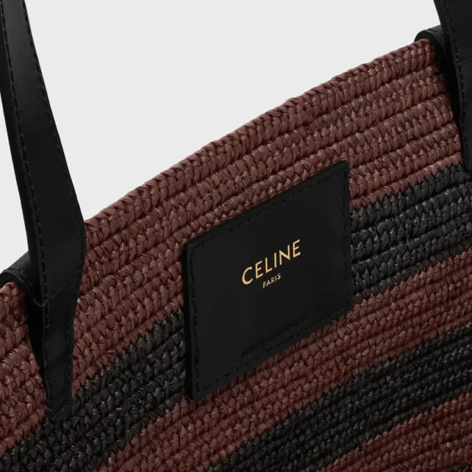 Classic Celine Couffin Panier en raphia rayé et cuir de veau Classic Celine Couffin Panier en raphia rayé et cuir de veau
