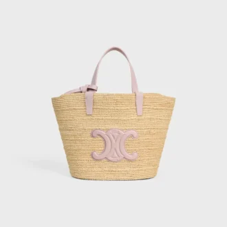 Classic Panier CELINE en raphia et cuir de veau