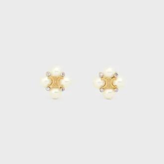 Clous d’oreilles CELINE en strass, perles en résine et laiton avec finition dorée Clous d’oreilles CELINE en strass, perles en résine et laiton avec finition dorée
