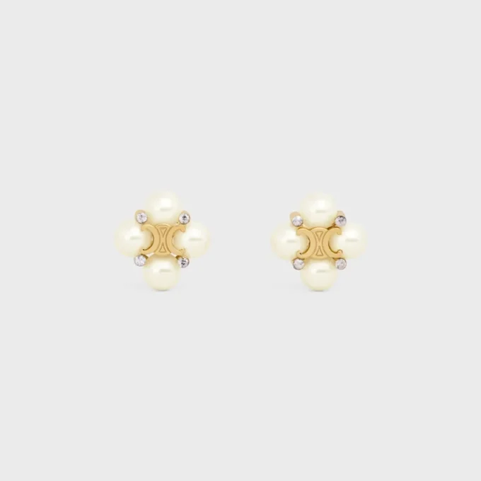 Clous d’oreilles CELINE en strass, perles en résine et laiton avec finition dorée Clous d’oreilles CELINE en strass, perles en résine et laiton avec finition dorée