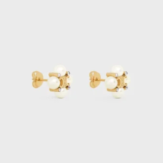 Clous d’oreilles CELINE en strass, perles en résine et laiton avec finition dorée Clous d’oreilles CELINE en strass, perles en résine et laiton avec finition dorée