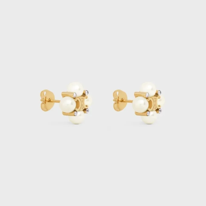 Clous d’oreilles CELINE en strass, perles en résine et laiton avec finition dorée Clous d’oreilles CELINE en strass, perles en résine et laiton avec finition dorée