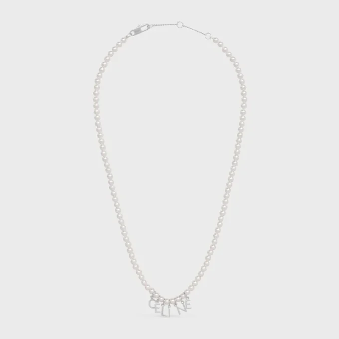 Collier CELINE Monochroms en perles de verre et laiton avec finition rhodiée Collier CELINE Monochroms en perles de verre et laiton avec finition rhodiée