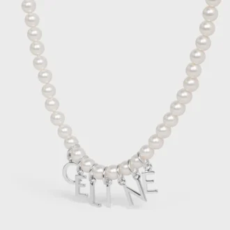 Collier CELINE Monochroms en perles de verre et laiton avec finition rhodiée