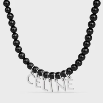 Collier CELINE Monochroms à perles en onyx et laiton avec finition rhodiée