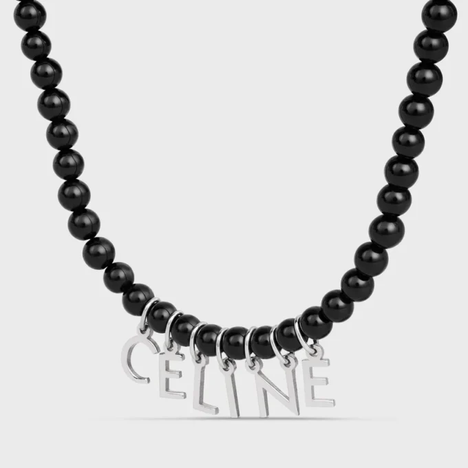 Collier CELINE Monochroms à perles en onyx et laiton avec finition rhodiée Collier CELINE Monochroms à perles en onyx et laiton avec finition rhodiée