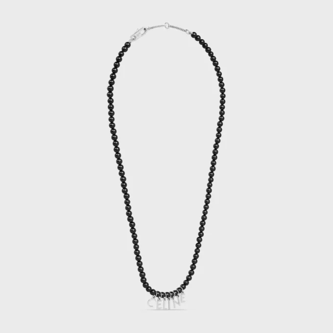 Collier CELINE Monochroms à perles en onyx et laiton avec finition rhodiée Collier CELINE Monochroms à perles en onyx et laiton avec finition rhodiée