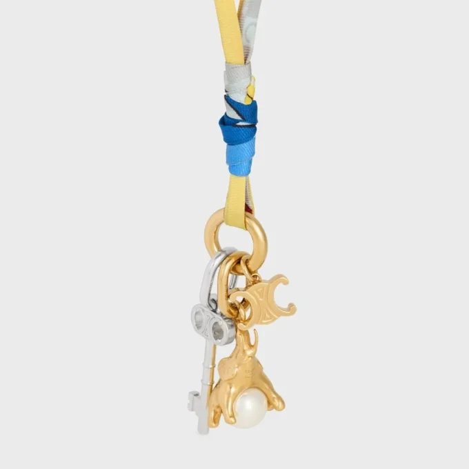 Collier à cordon CELINE Charms en soie et laiton avec finition dorée