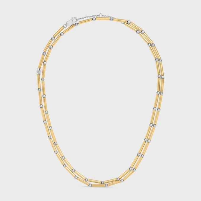 Collier long à breloques en laiton avec finition or et rhodium Collier long à breloques en laiton avec finition or et rhodium