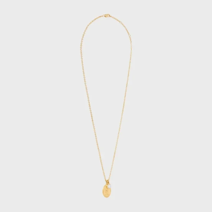 Collier médaillon CELINE en perle de résine et laiton avec finition dorée