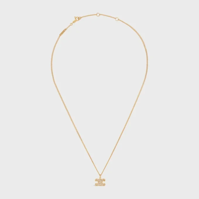 Collier Triomphe en strass, laiton finition dorée et cristaux