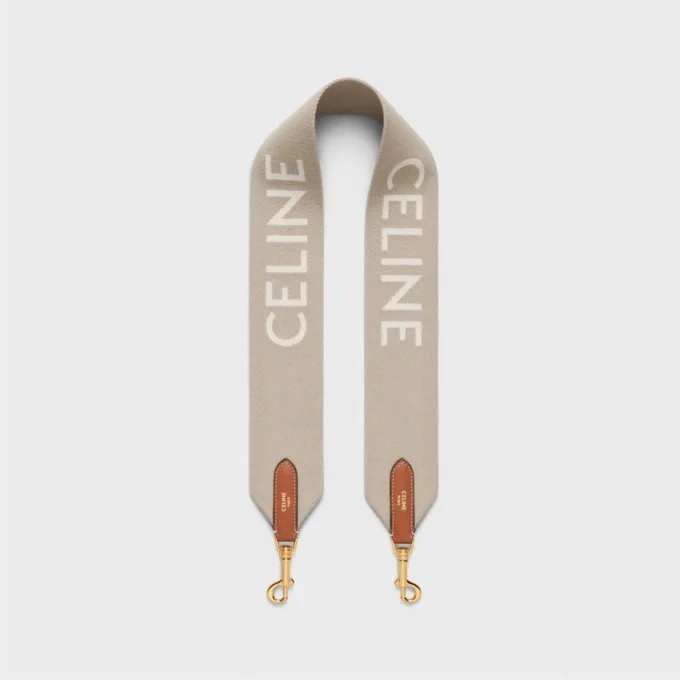 Courte bandoulière en laine avec jacquard CELINE et finitions dorées Courte bandoulière en laine avec jacquard CELINE et finitions dorées