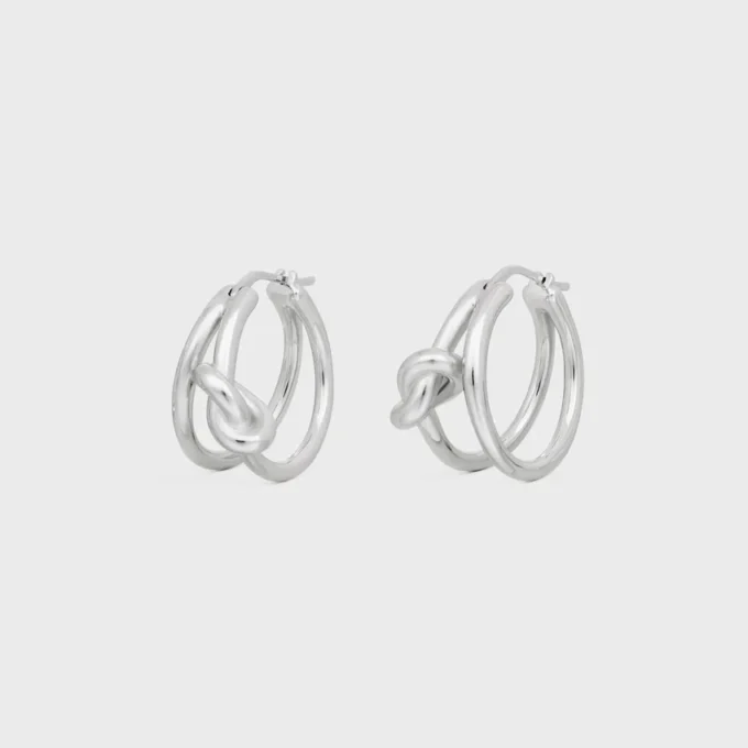 Créoles doubles Knot en laiton avec finition rhodiée