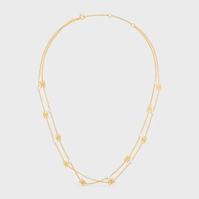 Double collier Triomphe Pearl en laiton avec finition dorée et perles en résine