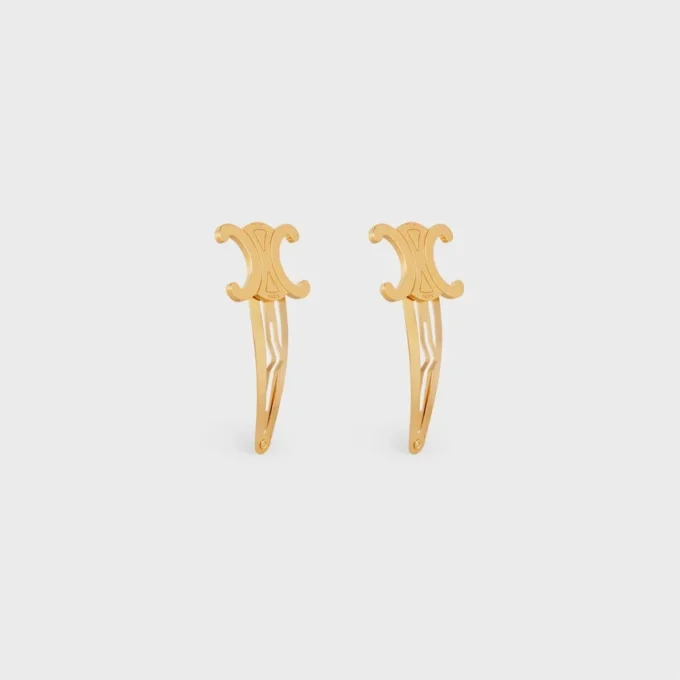 Ensemble de 2 barrettes à clip CELINE en laiton avec finition dorée et acier