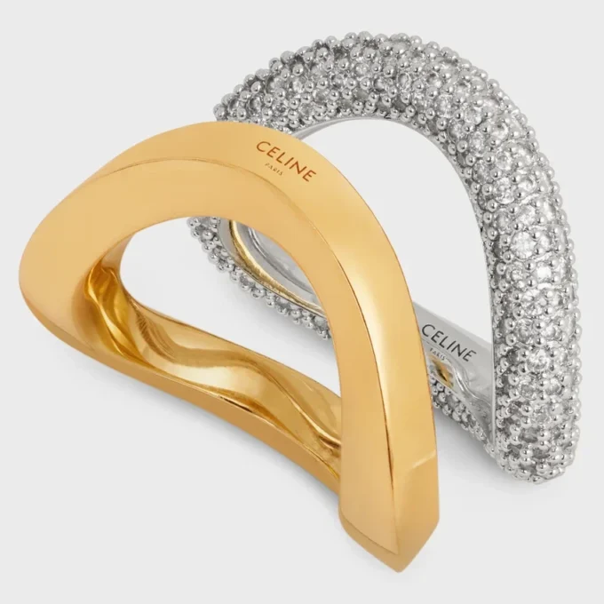 Formes Abstraites Ensemble de bagues en strass et laiton avec finition or et rhodium Formes Abstraites Ensemble de bagues en strass et laiton avec finition or et rhodium