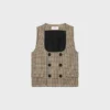 Gilet croisé en laine à motif pied-de-poule