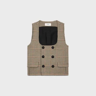 Gilet croisé en laine à motif pied-de-poule