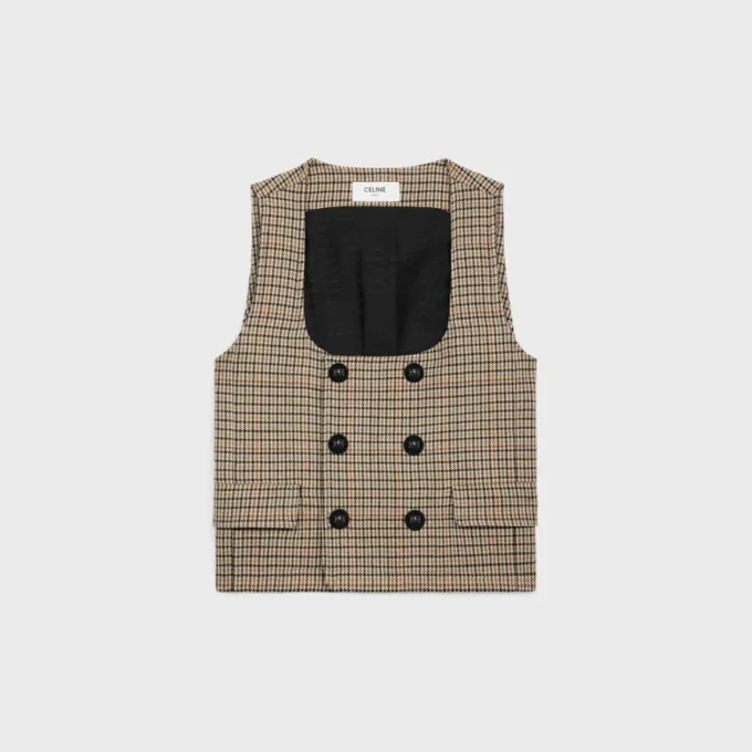 Gilet croisé en laine à motif pied-de-poule