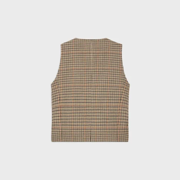 Gilet croisé en laine à motif pied-de-poule