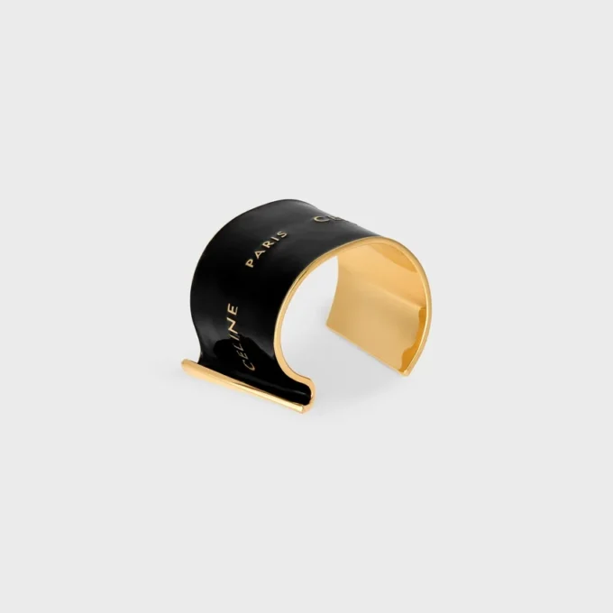 Grand bracelet manchette CELINE Ribbon en émail et laiton avec finition dorée