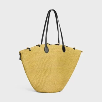 Grand panier à perles Triomphe en sisal et cuir de veau