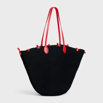 Grand panier à perles Triomphe en sisal et cuir de veau