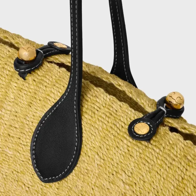 Grand panier à perles Triomphe en sisal et cuir de veau Grand panier à perles Triomphe en sisal et cuir de veau