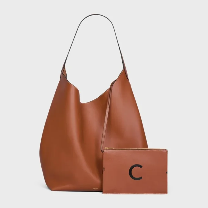 Grand sac Hobo en cuir de veau naturel souple