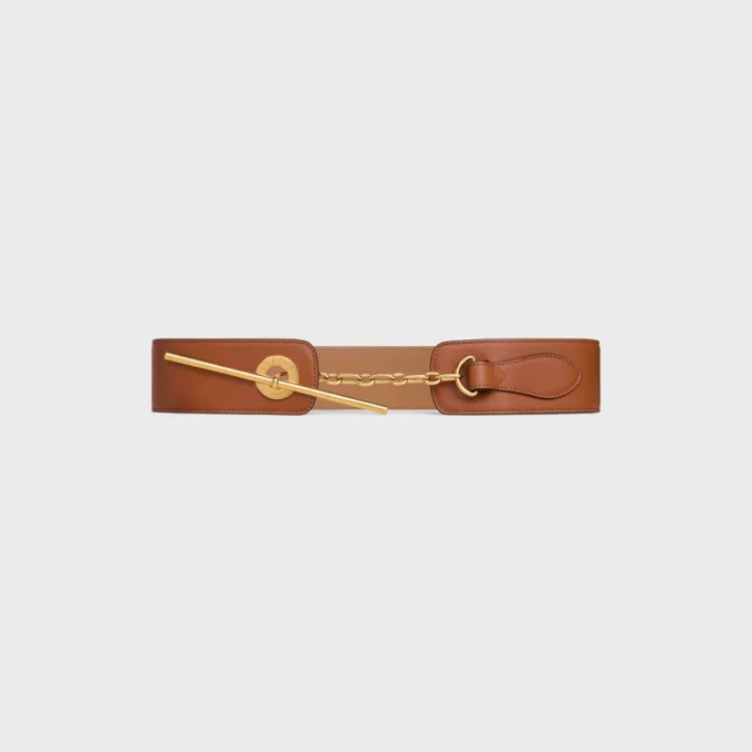 Grande ceinture CELINE à disque de 50 mm en cuir de veau naturel souple
