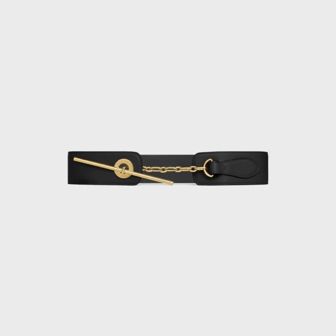 Grande ceinture CELINE à disque de 50 mm en cuir de veau naturel souple