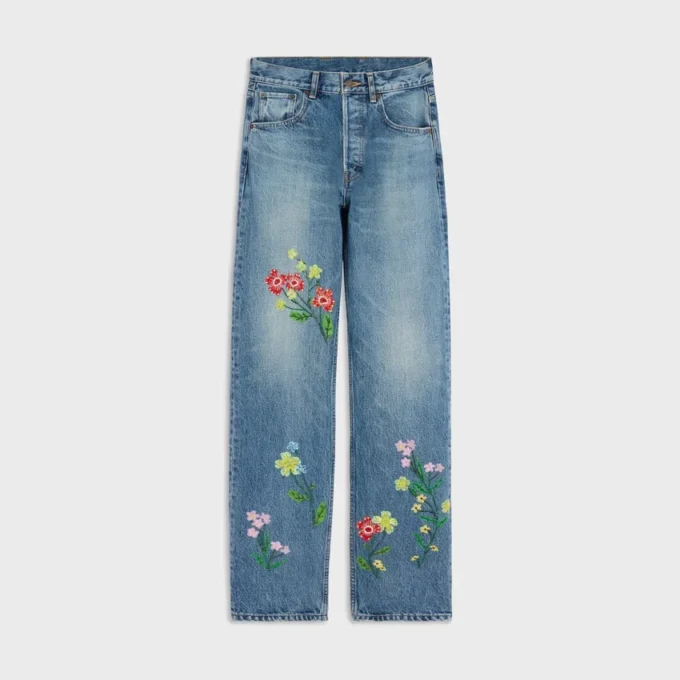 Jean boyfriend brodé 001 en denim de coton Jean boyfriend brodé 001 en denim de coton
