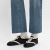 La basket plate en gros-grain, velours, cuir de veau suédé et cuir d&rsquo;agneau